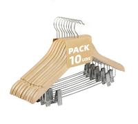 Pack de 10/20 Perchas de Madera con Pinzas Ajustables y Muescas Antideslizantes, Pinzas de Metal con PVC para No Dañar la Ropa, Gancho Giratorio 360°, Madera Maciza Pulida sin Astillas.