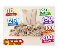 Pack de 10, 25, 40, 50, 100 y 200 bolsas de algodón natural de 140 gramos, la solución ecológica y resistente para el día a día o eventos especiales. Bolsas de tela tipo Tote Bag cuentan con asas