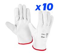 Pack de 10 pares de guantes de trabajo de cuero Talla 9 | Guante piel flor vacuno | T9 | 3L