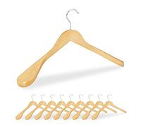 Pack de 10 Perchas Traje Anchas, para Chaquetas, Abrigos o Vestidos, Madera, 45 cm de Ancho, Marrón Claro