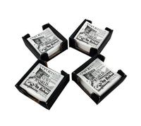 Pack de 100 Servilletas de papel Patrón Gaceta + 4 Servilleteros de Cartón Reciclado Color Negro - Ideales para Cocktail - 10 x 10 cm Plegadas - Hostelnovo