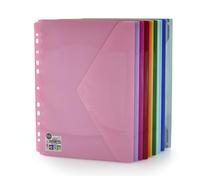 Pack de 12 Sobres con Cierre V-LOCK en Polipropileno, 100% ECO - Tamaño A4+ Para archivar en Carpetas de anillas con 12 Colores sólidos Colorline en acabado Soft Touch by Office Box.