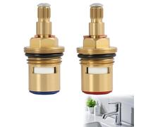 Pack de 2 cabezales de válvula para grifo, 1/2", 20 dientes, altura 49mm, estría 18mm, diámetro 7,6mm, cartucho universal de latón y cerámica, compatible con grifos de cuarto de vuelta, baño y cocina,