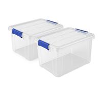 Pack de 2 Cajas Almacenaje, Plástico PP, Transparente Con Tapa, Cierres Herméticos a Presión Color Azul, 2 Medidas