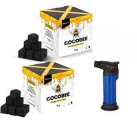 Pack de 2 COCOBEE Carbón de Cáscara de Coco Natural, Cubos con Sabor a Coco, Cocina, Hogar, Cachimba, BBQ y Shisha + 1 Soplete de Regalo