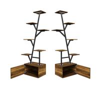 Pack de 2 Estanterías para Plantas con Luz de Crecimiento, Soporte de Metal con Armario, 40 x 30 x 140 cm, Color Madera