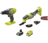 Pack de 2 herramientas Ryobi de 18V ONE+: taladro atornillador, herramienta multifunción, batería de 2Ah, cargador R18CK2G-1C20G