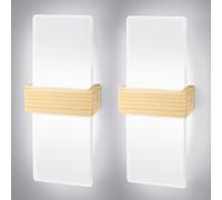 Pack de 2 Lámpara de Pared Interior LED 12W Blanco Frío 6500K Acrílico | JaneYi Lámpara de Muro Up & Down Moderna con Carcasa de Madera Iluminación Indirecta para Pasillo Escalera Salón Dormitorio