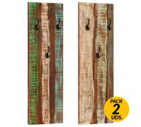 Pack de 2 percheros de pared con 3 ganchos madera 110x36x3 cm Multicolor 110.00