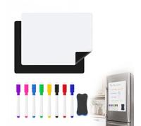 Pack De 2 Pizarras Blancas Magnéticas A4 Para Nevera Con 8 Rotuladores Y 1 Goma De Borrar Magnética Pizarra Flexible, Reutilizable Y De Fácil Limpieza Para Planificación Y Organización En Casa