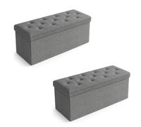 Pack de 2 Puff Almacenaje,110 L, Banco Almacenaje Plegable hasta 350 kg | Baúl Almacenaje Dormitorio, Banco Zapatero con Asiento, Reposapiés, para Salón, Dormitorio y Entrada, 76x38x51cmGris oscuro