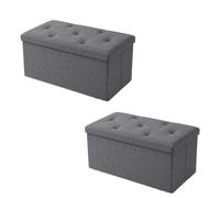 Pack de 2 Puff Almacenaje,90 L, Banco Almacenaje Plegable hasta 350 kg | Baúl Almacenaje Dormitorio, Banco Zapatero con Asiento, Reposapiés, para Salón, Dormitorio y Entrada, 76x38x48cmGris oscuro