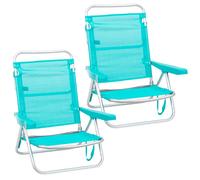 Pack de 2 sillas de playa bajas reclinables 4 posiciones convertibles en tumbona de aluminio y textileno Lola Home Aguamarina