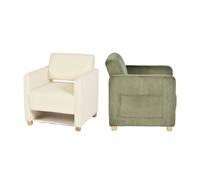Pack de 2 sillones acolchados con asiento amplio y reposabrazos, en pana, patas de madera maciza, beige + verde