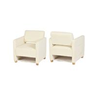 Pack de 2 sillones acolchados con asiento amplio y reposabrazos, en pana, patas de madera maciza, beige