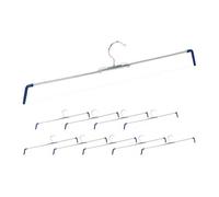 Pack de 20 Perchas Pantalones Extensibles, Faldas, Antideslizantes, 30-50 cm Ancho, Metal-PVC, Plateado-Azul
