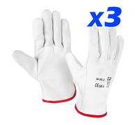 Pack de 3 pares de guantes de trabajo de cuero Talla 10 | Guante piel flor vacuno T10 | 3L