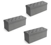 Pack de 3 Puff Almacenaje,110 L, Banco Almacenaje Plegable hasta 350 kg | Baúl Almacenaje Dormitorio, Banco Zapatero con Asiento, Reposapiés, para Salón, Dormitorio y Entrada, 76x38x52cmGris oscuro