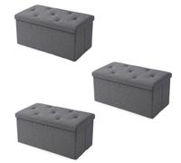Pack de 3 Puff Almacenaje,90 L, Banco Almacenaje Plegable hasta 350 kg | Baúl Almacenaje Dormitorio, Banco Zapatero con Asiento, Reposapiés, para Salón, Dormitorio y Entrada, 76x38x49cmGris oscuro