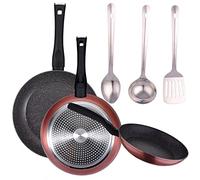PACK DE 3 SARTENES Ø20/24 y 28 cms + SET 3PC DE UTENSILIOS DE COCINA EN ACERO INOXIDABLE