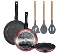PACK DE 3 SARTENES Ø20/24 y 28 cms + SET DE 3PC DE UTENSILIOS DE COCINA EN SILCONA Y MADERA