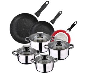 Pack de 3 sartenes SAN IGNACIO Ø16CM Ø20CM Ø24CM + batería de cocina de 8pc en acero inoxidable