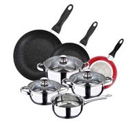 San Ignacio PACK DE 3 SARTENES diámetro 16CM diámetro 20CM diámetro 24CM + BATERÍA DE COCINA DE 7 PIEZAS EN ACERO INOXIDABLE, Negro/Cromado, PK4818