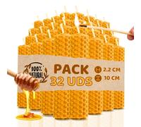 Pack de 32 Velas de Miel de Abeja para Rituales 100% Natural - DECEVI - Hechas a Mano - Origen España - SIN PARAFINA - Velas 10 cm x 2,2 cm - Enciende la Magia de la Luz Suave y Cálida
