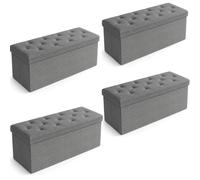 Pack de 4 Puff Almacenaje,110 L, Banco Almacenaje Plegable hasta 350 kg | Baúl Almacenaje Dormitorio, Banco Zapatero con Asiento, Reposapiés, para Salón, Dormitorio y Entrada, 76x38x53cmGris oscuro