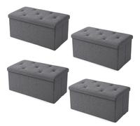 Pack de 4 Puff Almacenaje,90 L, Banco Almacenaje Plegable hasta 350 kg | Baúl Almacenaje Dormitorio, Banco Zapatero con Asiento, Reposapiés, para Salón, Dormitorio y Entrada, 76x38x50cmGris oscuro