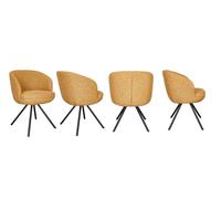 Pack de 4 sillones tapizados doble cojin color mostaza y patas metálicas negras
