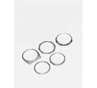 Pack de 5 anillos plateados de banda de ASOS DESIGN Plateado M-L