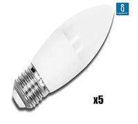 Pack de 5 bombillas led c37 vela, 6w, casquillo gordo e27, 450 lumen,