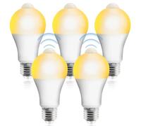 Pack de 5 bombillas LED E27 con sensor de movimiento, bombilla LED con sensor de movimiento PIR Lámpara 12W blanco cálido 2700K sensor de luz lámpara ahorro de energía para pasillo garaje
