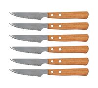 Pack de 6 Cuchillos De Sierra Chuletero Micro Dentado Cuchillo Mesa Mango Madera Natural modelo clásica de toda la vida Cuchillo de mesa