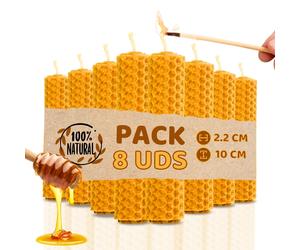 Pack de 8 Velas de Miel de Abeja para Rituales 100% Natural - DECEVI - Hechas a Mano - Origen España - SIN PARAFINA - Velas 10 cm x 2,2 cm - Enciende la Magia de la Luz Suave y Cálida