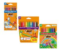 Pack de Ahorro BIC Vuelta al Cole: 12 Rotuladores + 12 Lápices de Madera BIC Kids + Regalo Caja de 12 Plastidecor Multicolor