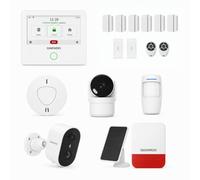 Pack de Alarma Daewoo AM312, Central con Pantalla Táctil, Detector de Movimiento para Mascotas, Sensores de Puerta, Vibración, Sirena Solar, Cámaras, Detector de Humo & Control Remoto.