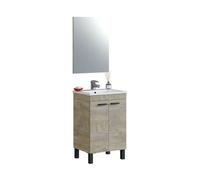 Miroytengo Pack De Baño Aseo Color Roble Alaska Con Mueble, Espejo, Lavabo Y Columna Industrial Lavabo Incluido Light wood - black