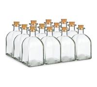 Pack de Botellas de Cristal, Frascos de Vidrio con Tapon de Corcho, Frascos Cuadrados Herméticos Rellenables y Reutilizables Resistentes para Bebidas, Aceite, Vino, Licor...- Transparentes -