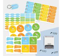 Pack de etiquetas adhesivas y sello personalizado
