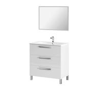 Pack de muebles de baño en blanco brillo (mueble baño + espejo + lavabo cerámico + columna auxiliar) 86 cm