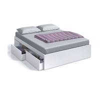 Pack de muebles de dormitorio etnha estilo moderno en blanco artik y natur con cabecero, 2 mesitas de noche, cama con cajones y cómoda
