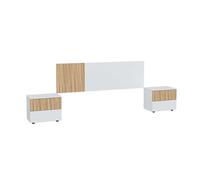 Pack de muebles de dormitorio etnha estilo nórdico en color blanco artik y natur con cabecero 2 mesitas, cama y vestidor 266 cm