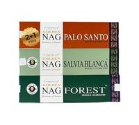 Pack de Varillas de Incienso Vijayshree Golden Nag - 300g - 3 Fragancias de 100g - (2+1 de Regalo) - Entre 80-90 Varillas de Cada Aroma - Palo Santo, White Sage y Forest - Packaging Eco-Friendly