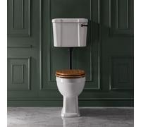 Pack de WC Tradicional Elevado Completo - Cisterna Baja, Kit de Descarga - Negro - Tapa Efecto Roble