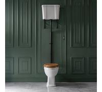 Pack de WC Tradicional Elevado con Inodoro y Cisterna Alta - Kit de Descarga - Negro - Tapa Efecto Roble