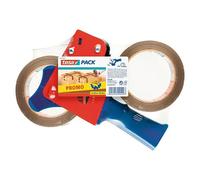 Pack Dispensador manual de cinta adhesiva + 2 Rollos (50 mm x 66 m, Plástico, Marrón)
