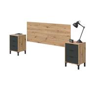 Miroytengo Pack Dormitorio Cabecero 135/150 cm con 2 Mesitas + Cómod Armario Color Roble Nodi y Gris Antracita Grey/wood - 135x190 cm 584.2