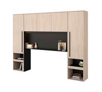 Pack dormitorio completo john cama con cajones y cabecero puente en varios colores (roble brooklyn/blanco shiny o roble brooklyn/negro stipple) en varias medidas